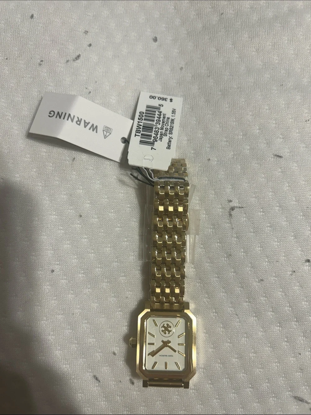 Tory Burch Gold Rectangular Bracelet Watch with White Dial